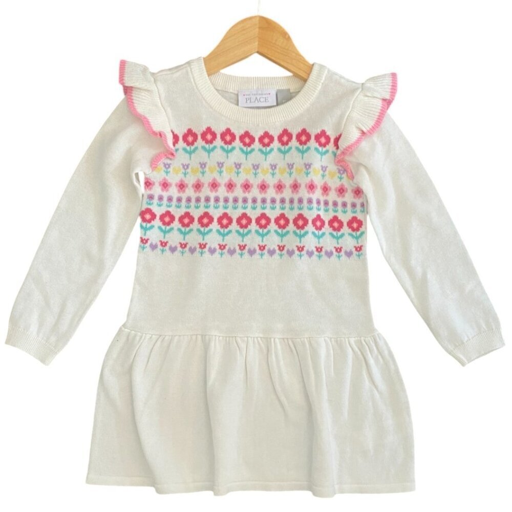 Children's Place Floral Spring Peplum Sweater Dress 3T